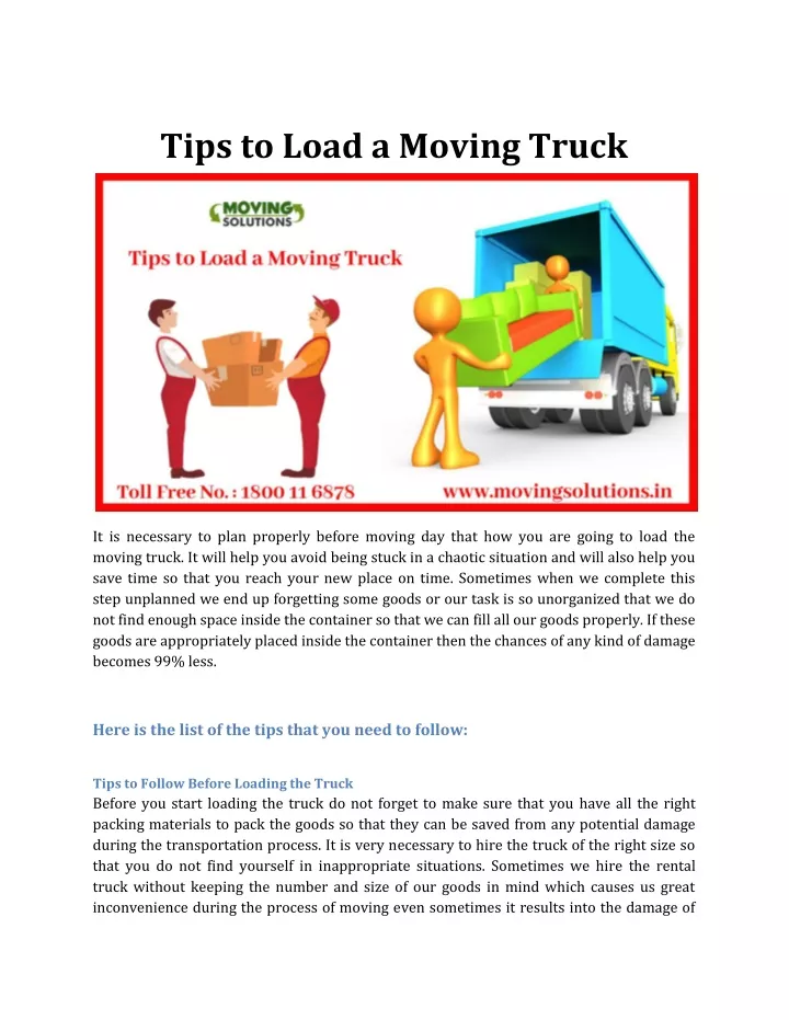tips to load a moving truck