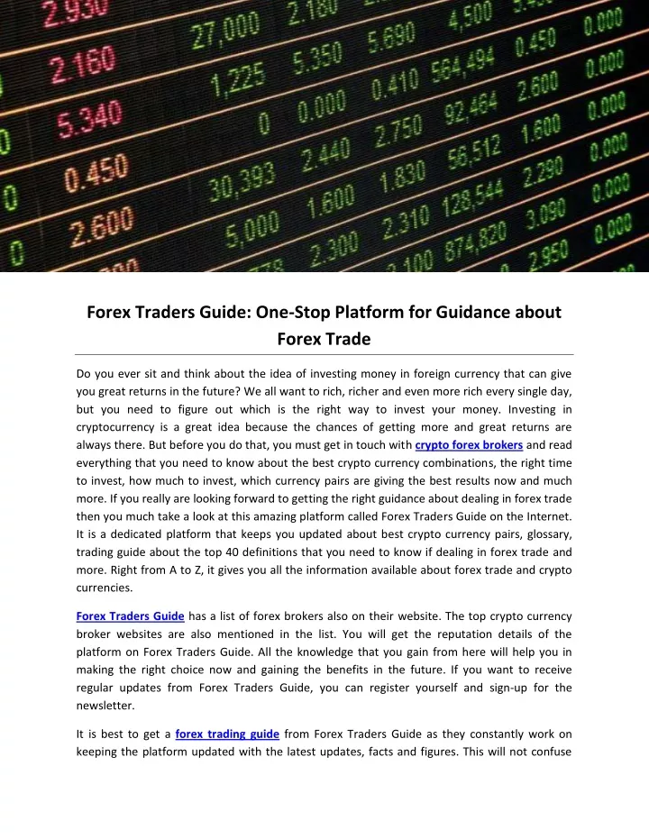 forex traders guide one stop platform