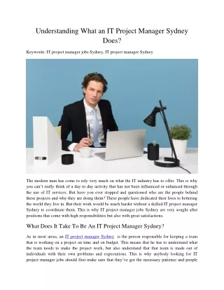 understanding what an it project manager sydney