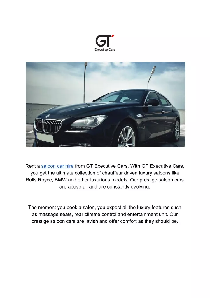 rent a saloon car hire from gt executive cars