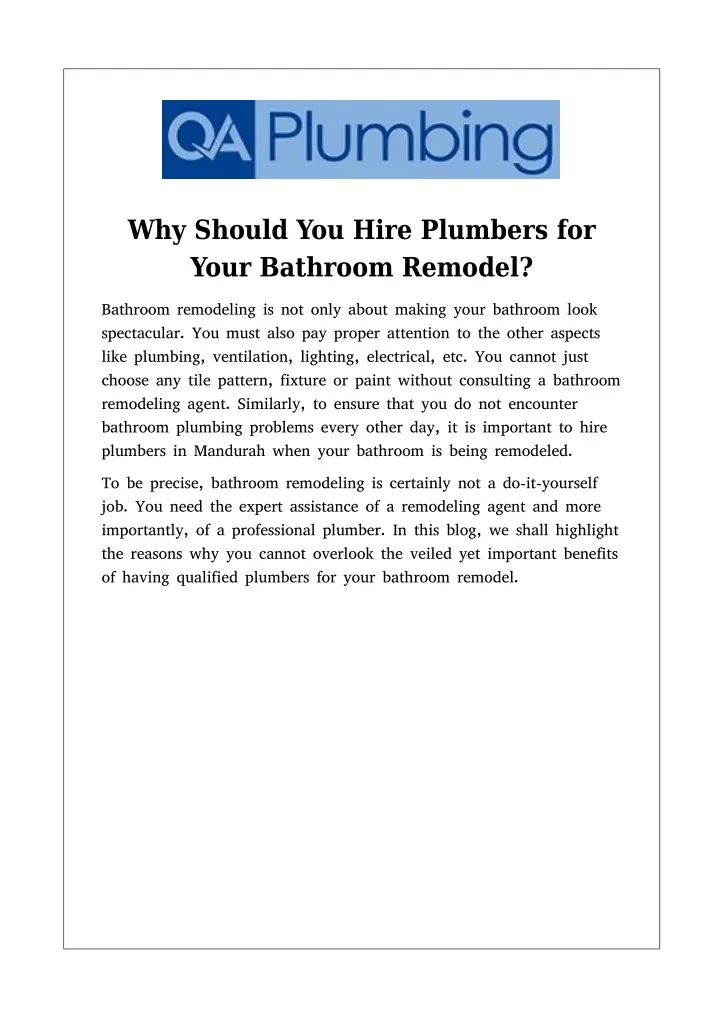 why should you hire plumbers for your bathroom