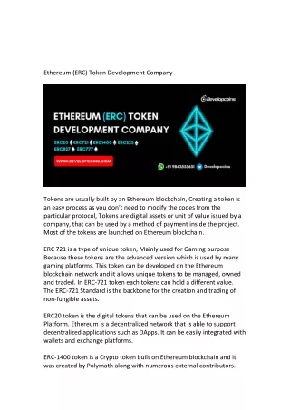 Ethereum (ERC) Token Development Company