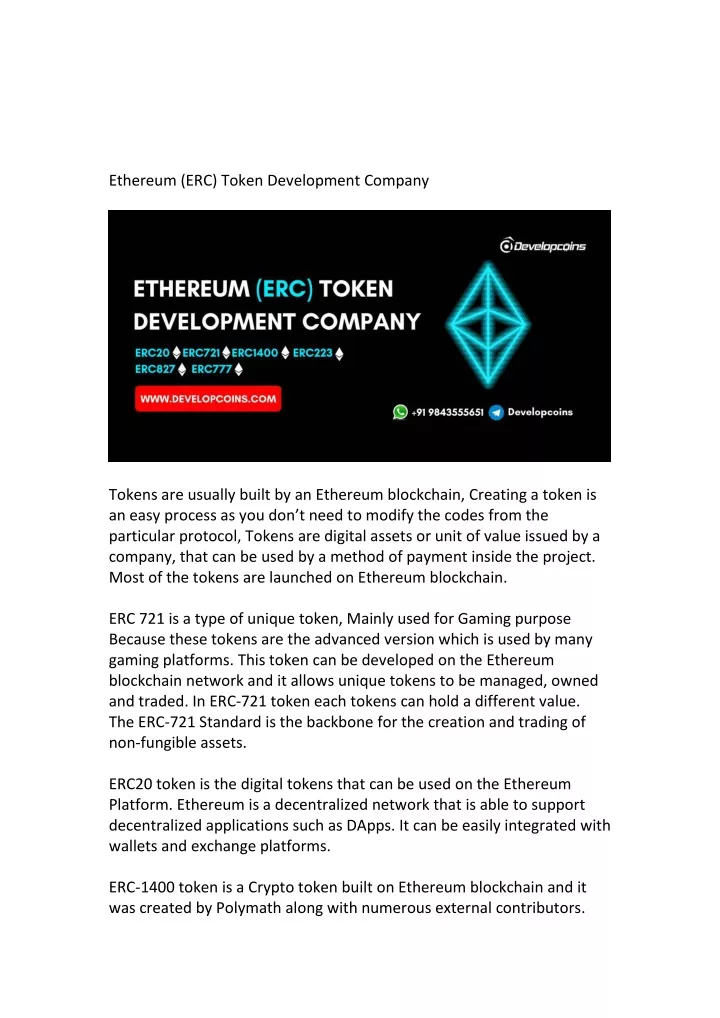 ethereum erc token development company