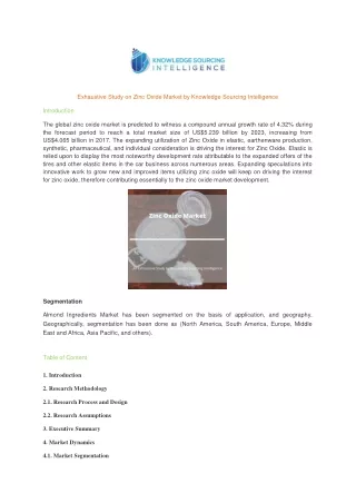 Comprehensive Report on Zinc Oxide Market
