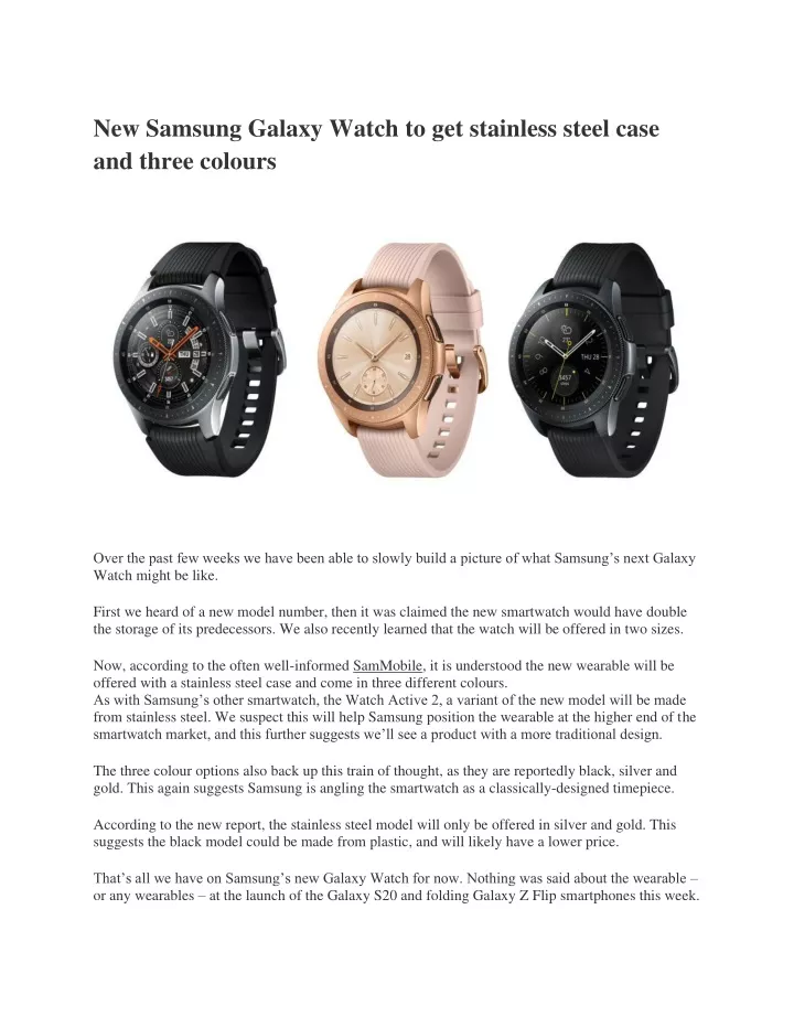 new samsung galaxy watch to get stainless steel