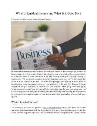 what is residual income and what is it good for