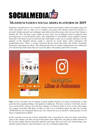 MAXIMUM FAMOUS SOCIAL MEDIA PLATFORM OF 2019
