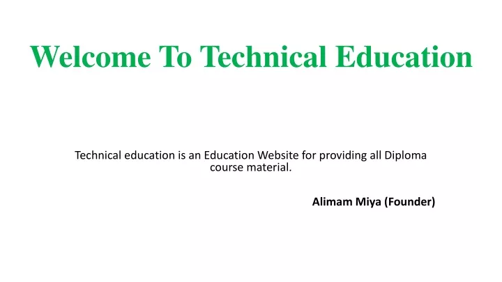 welcome to technical education