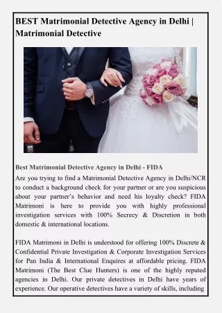 BEST Matrimonial Detective Agency in Delhi | Matrimonial Detective