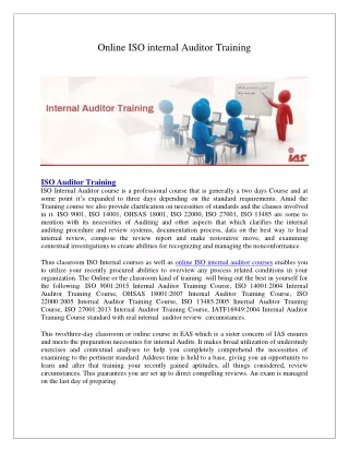 ISO Internal Training Online  | Online ISO internal Auditor Training