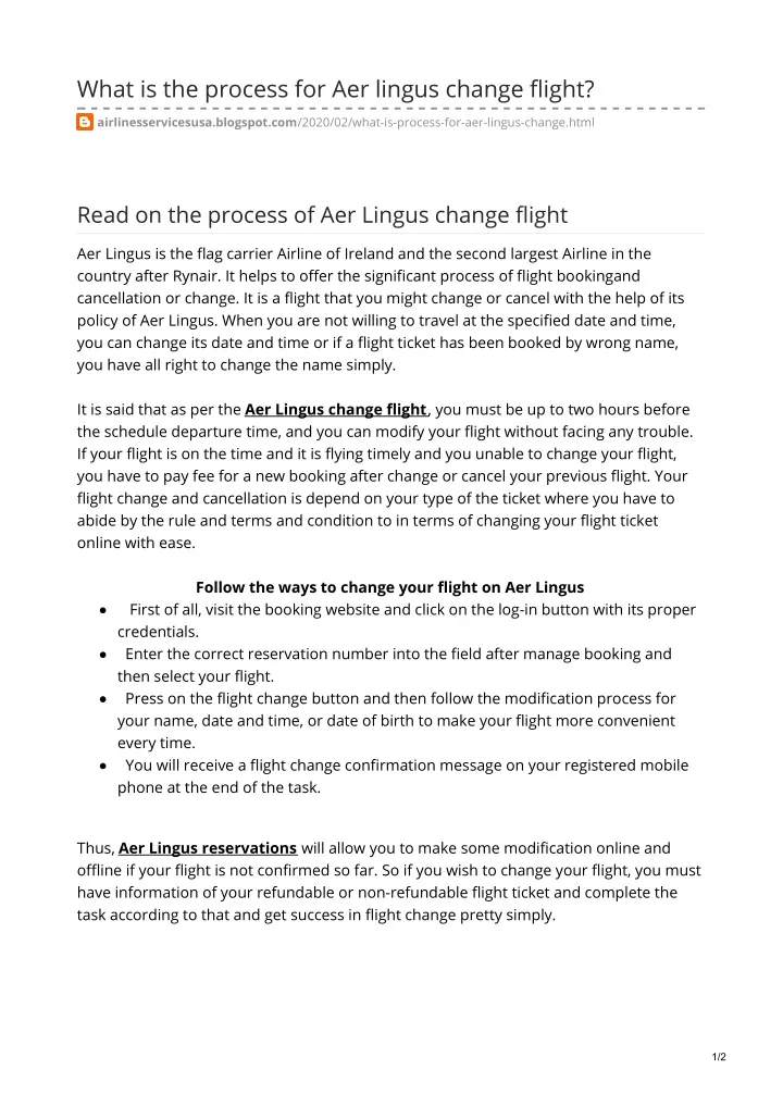 what is the process for aer lingus change flight