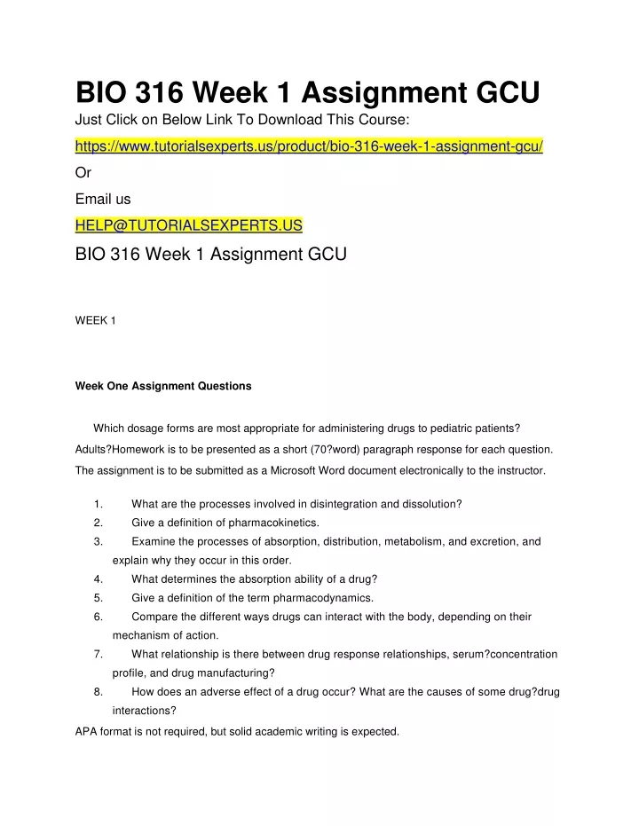 bio 316 week 1 assignment gcu just click on below