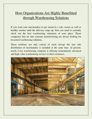 How Organizations Are Highly Benefitted through Warehousing Solutions