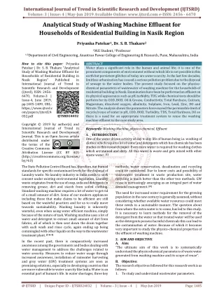 Analytical Study of Washing Machine Effluent for Households of Residential Building in Nasik Region