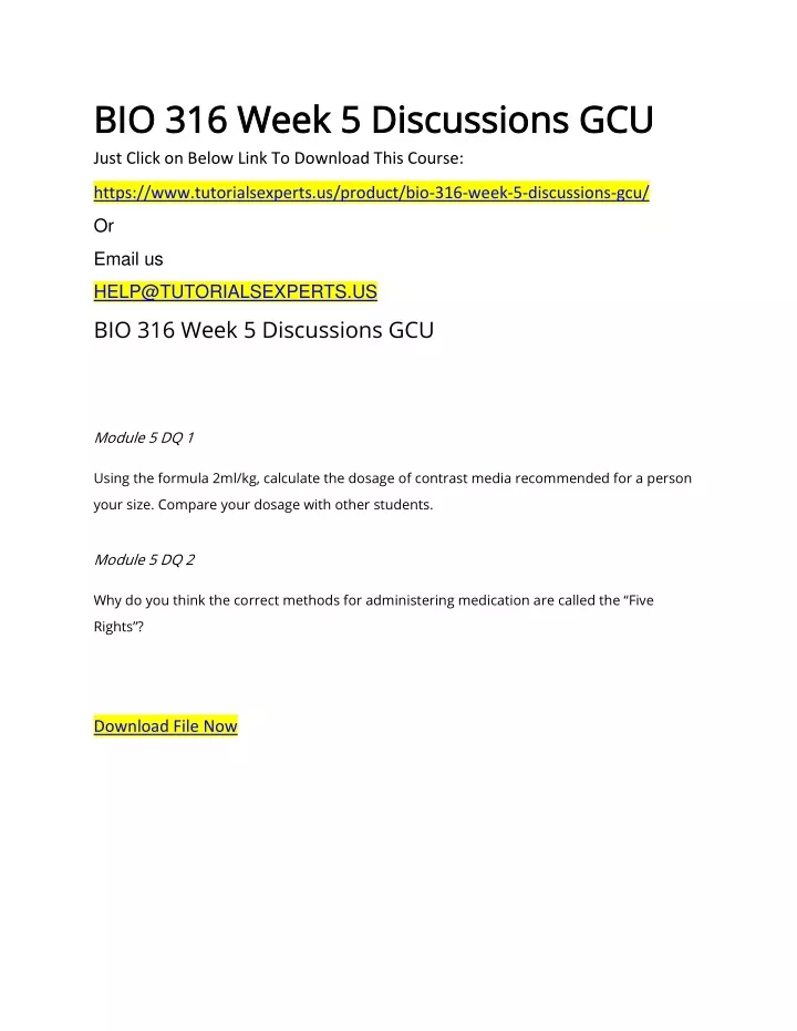 bio 316 week 5 discussions gcu bio 316 week