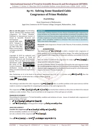 Rp-91:  Solving some standard cubic congruence of prime modulus