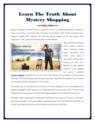 Learn The Truth About Mystery Shopping