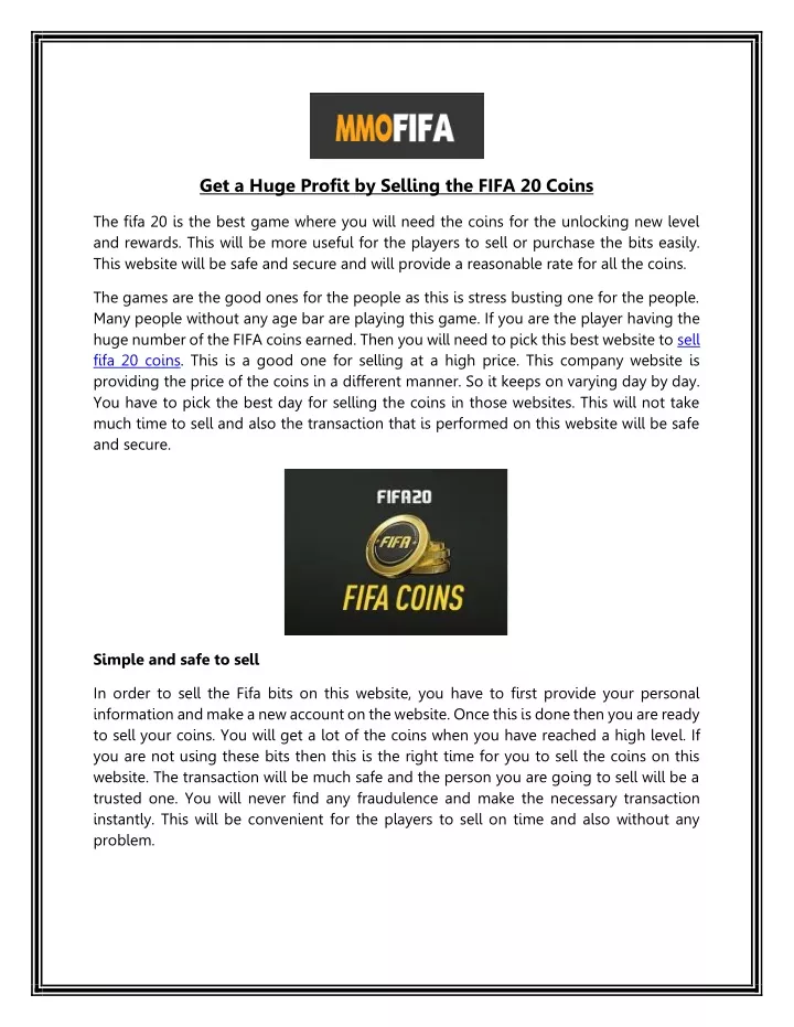 get a huge profit by selling the fifa 20 coins