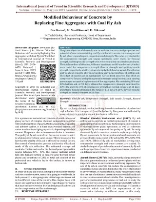 Modified Behaviour of Concrete by Replacing Fine Aggregates with Coal Fly Ash