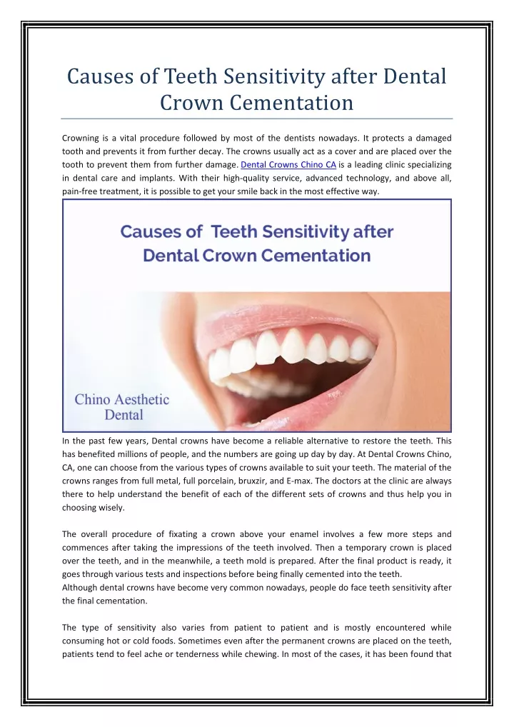 causes of teeth sensitivity after dental crown