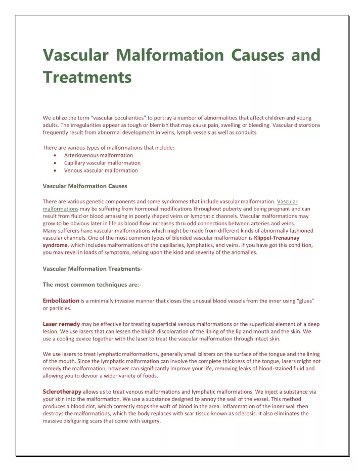 vascular malformation causes and treatments