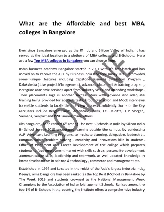 What are the Affordable and best MBA colleges in Bangalore