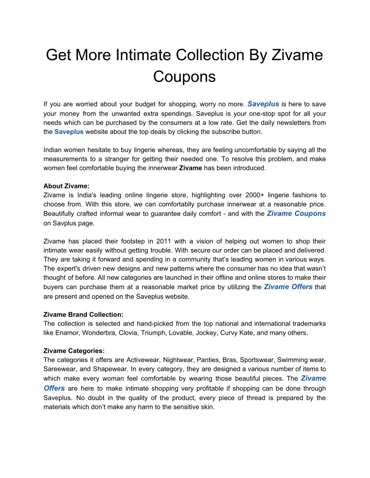 get more intimate collection by zivame coupons