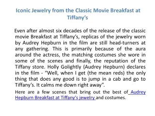 Audrey Hepburn Breakfast At Tiffany's Jewelry