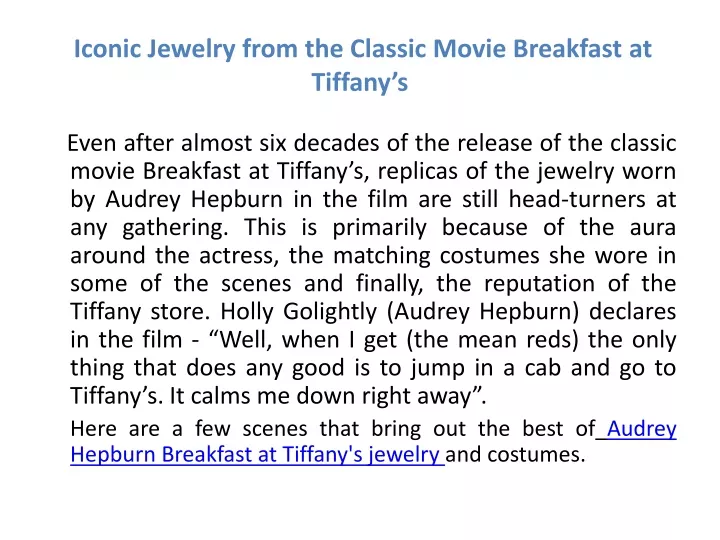 iconic jewelry from the classic movie breakfast at tiffany s