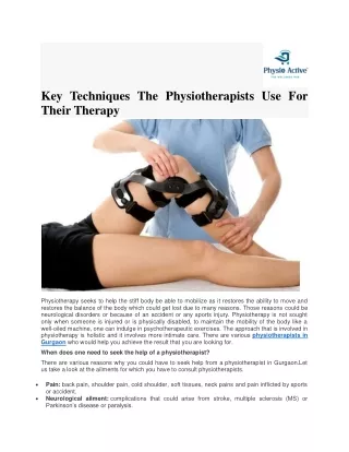 Key Techniques The Physiotherapists Use For Their Therapy