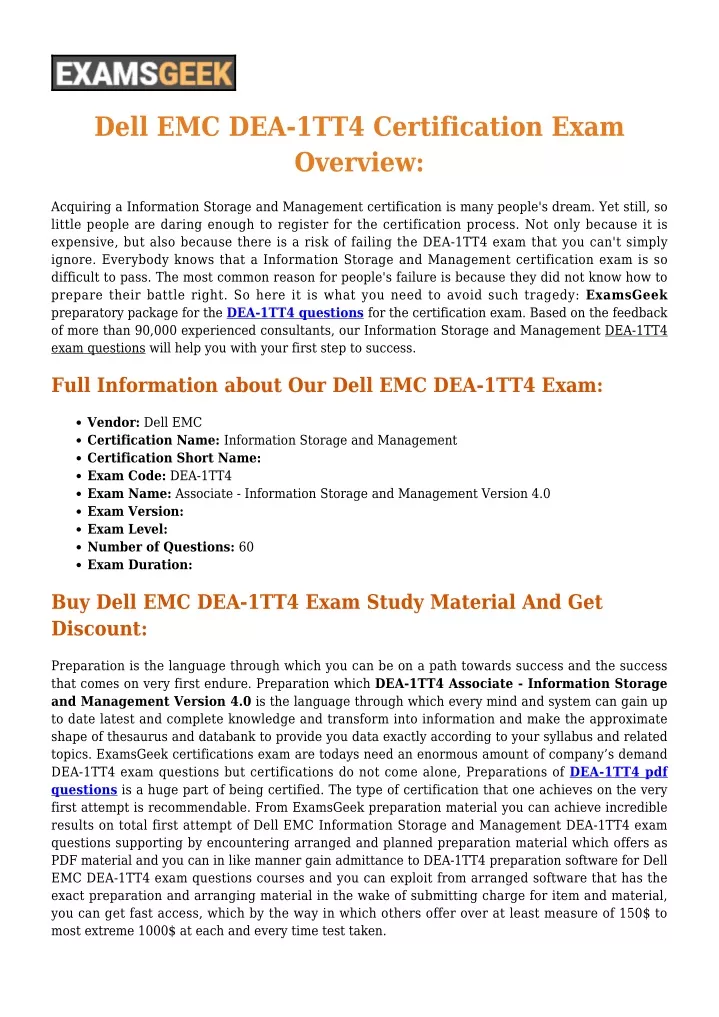 dell emc dea 1tt4 certification exam overview
