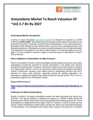 Antioxidants Market To Reach Valuation Of ~Us$ 5.7 Bn By 2027