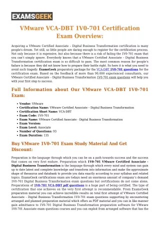VMware VCA-DBT 1V0-701 [2020] Exam Questions - Success Secret