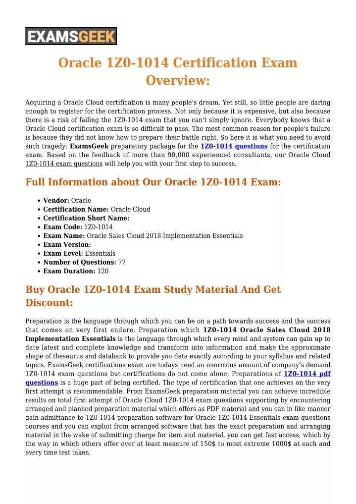 oracle 1z0 1014 certification exam overview