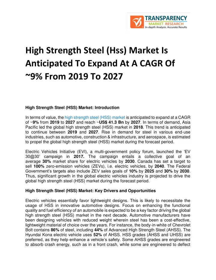 high strength steel hss market is anticipated