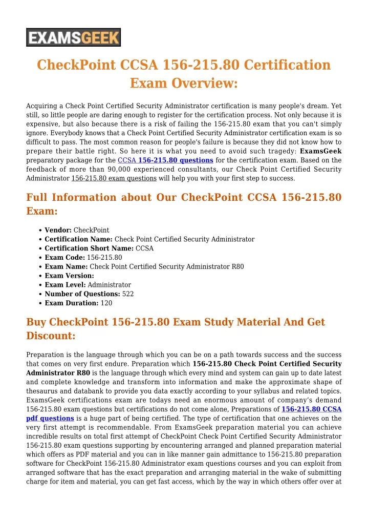 checkpoint ccsa 156 215 80 certification exam
