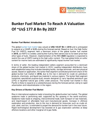 Bunker Fuel Market To Reach A Valuation Of ~Us$ 177.8 Bn By 2027