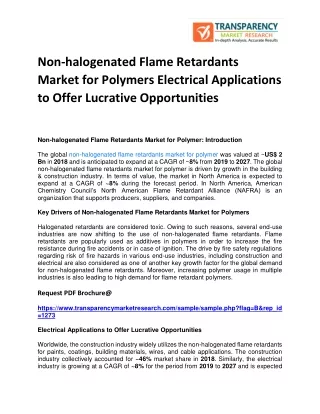 Non-halogenated Flame Retardants Market for Polymers Electrical Applications to Offer Lucrative Opportunities