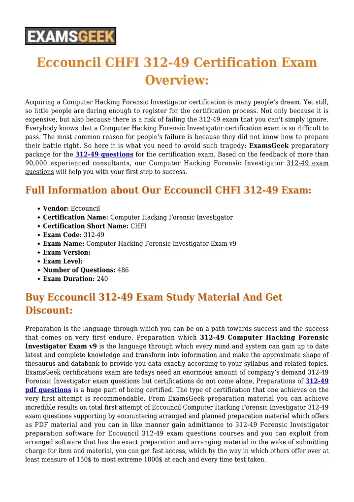 eccouncil chfi 312 49 certification exam overview