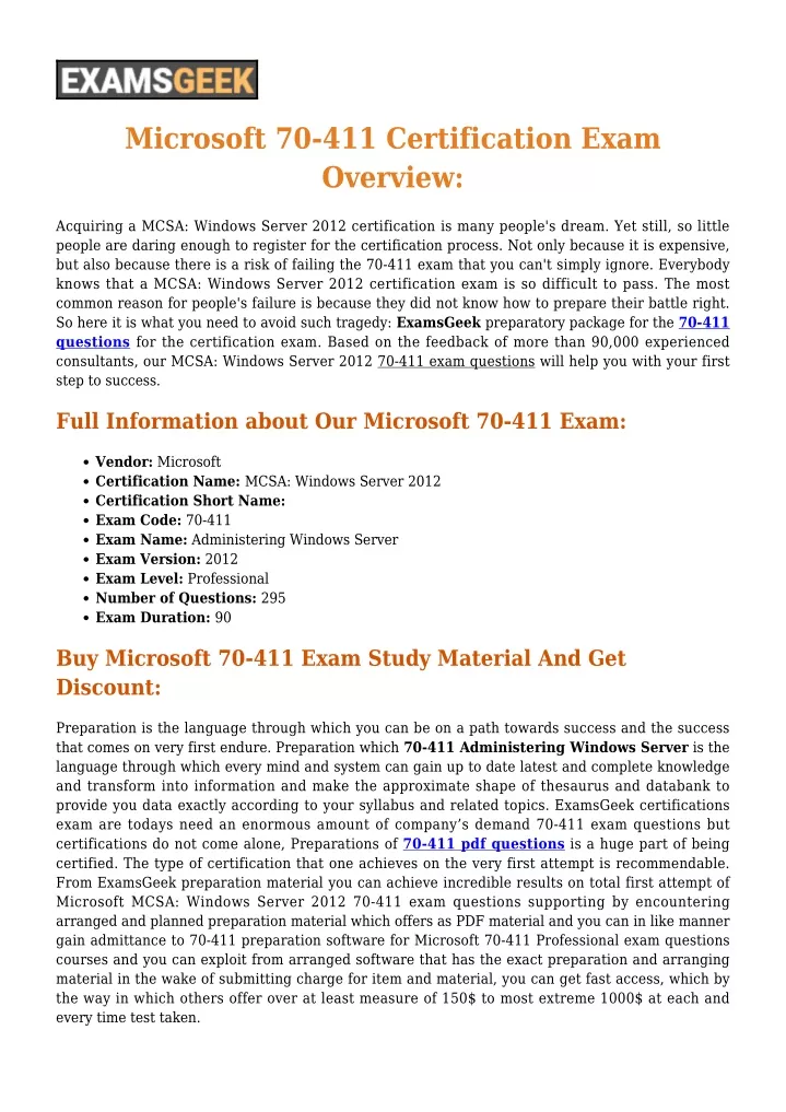 microsoft 70 411 certification exam overview