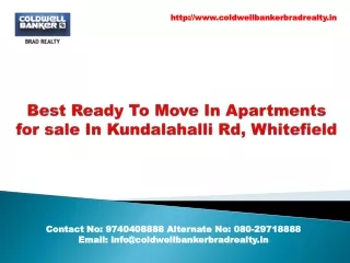 Ready To Move In Apartments For Sale  In Whitefield