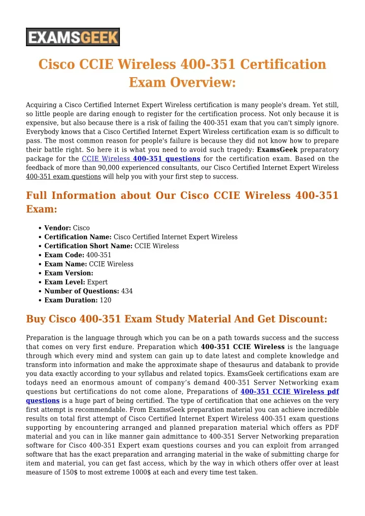 cisco ccie wireless 400 351 certification exam