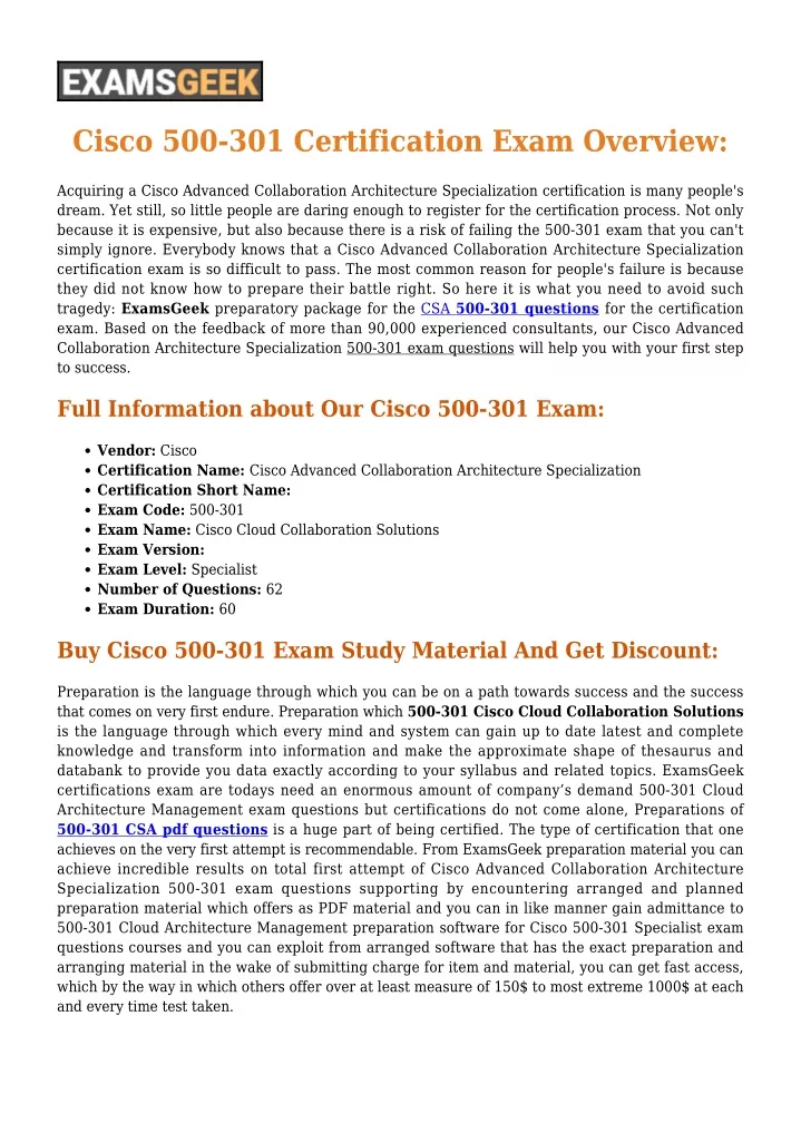 cisco 500 301 certification exam overview