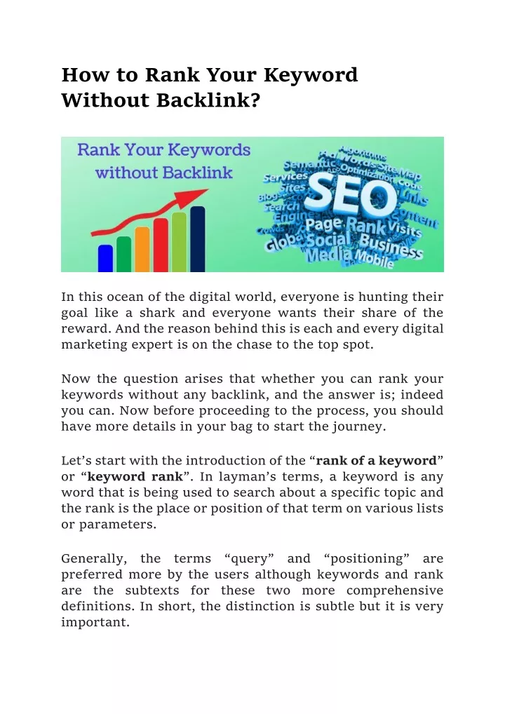 how to rank your keyword without backlink