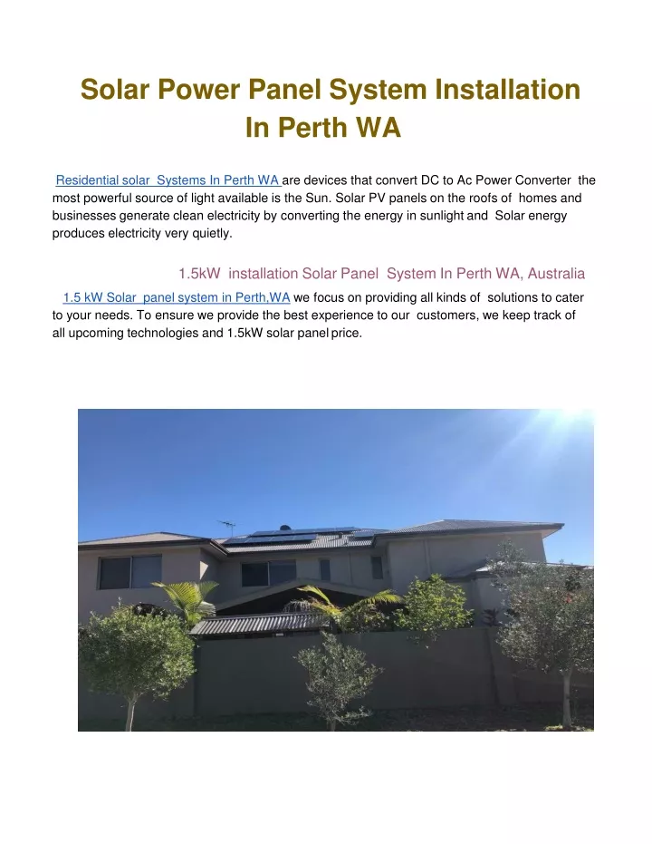 solar power panel system installation in perth wa