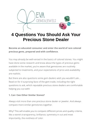 4 Questions You Should Ask Your Precious Stone Dealer