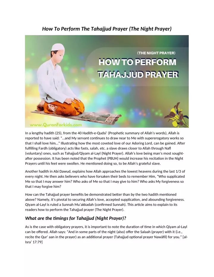 how to perform the tahajjud prayer the night