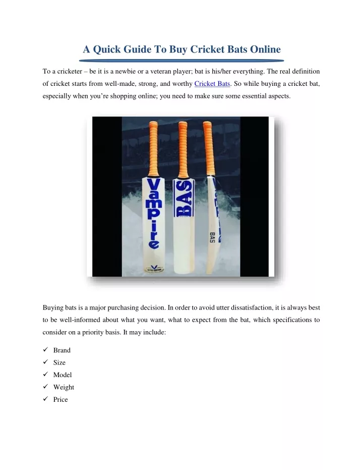 a quick guide to buy cricket bats online