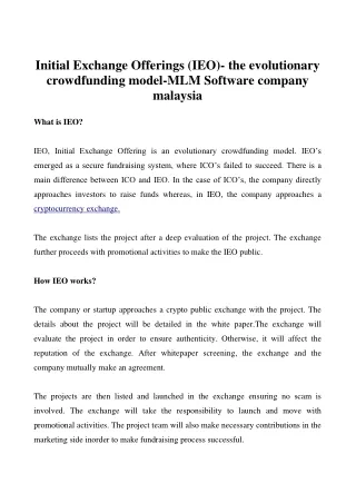 Initial Exchange Offerings (IEO)- the evolutionary crowdfunding model-MLM Software company malaysia