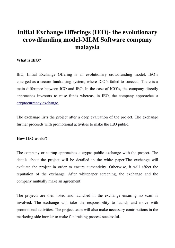 initial exchange offerings ieo the evolutionary